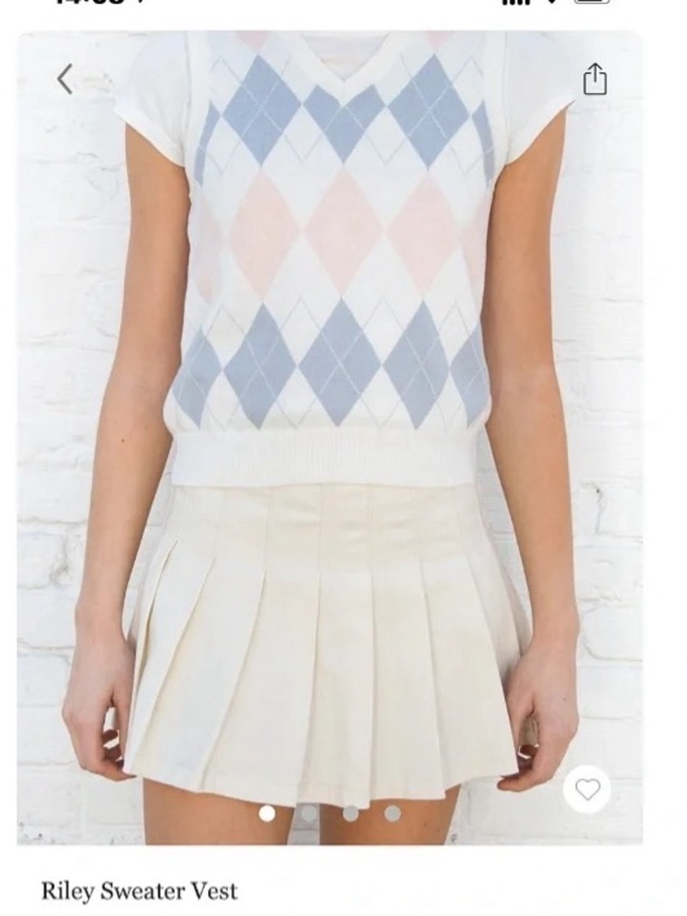 Brandy Melville Cream Argyle Sweater Vest